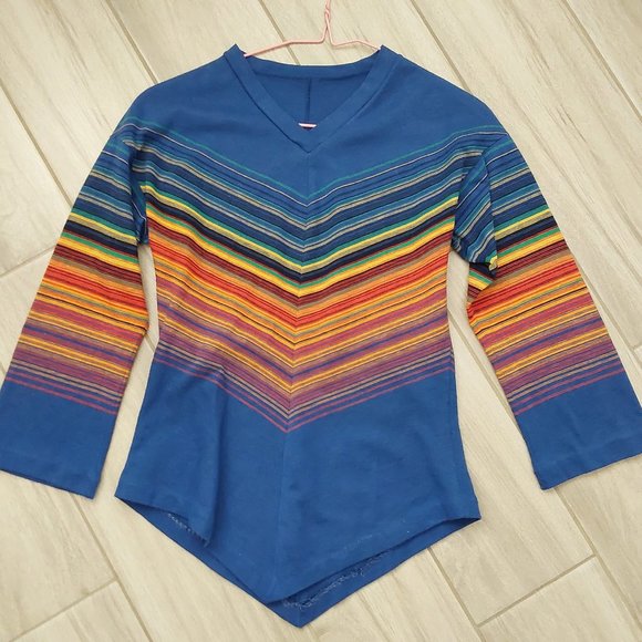 Cobalt Blue Multi Stripe V-neck 3/4 Sleeve Knit Top. Size S - Picture 1 of 2